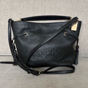 Coach Black Pebbled Leather Crossbody Bag with Embossed Carriage